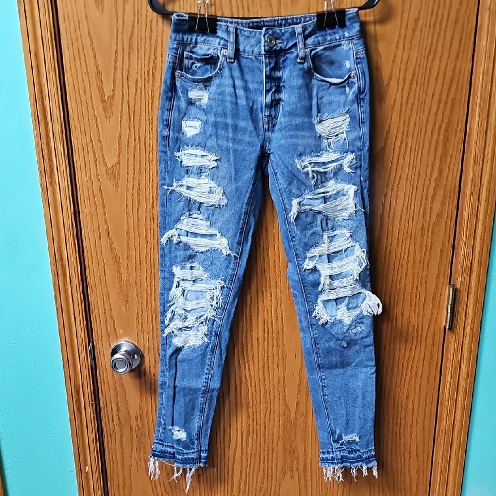 American Eagle Outfitters Distressed Blue Skinny Jeans